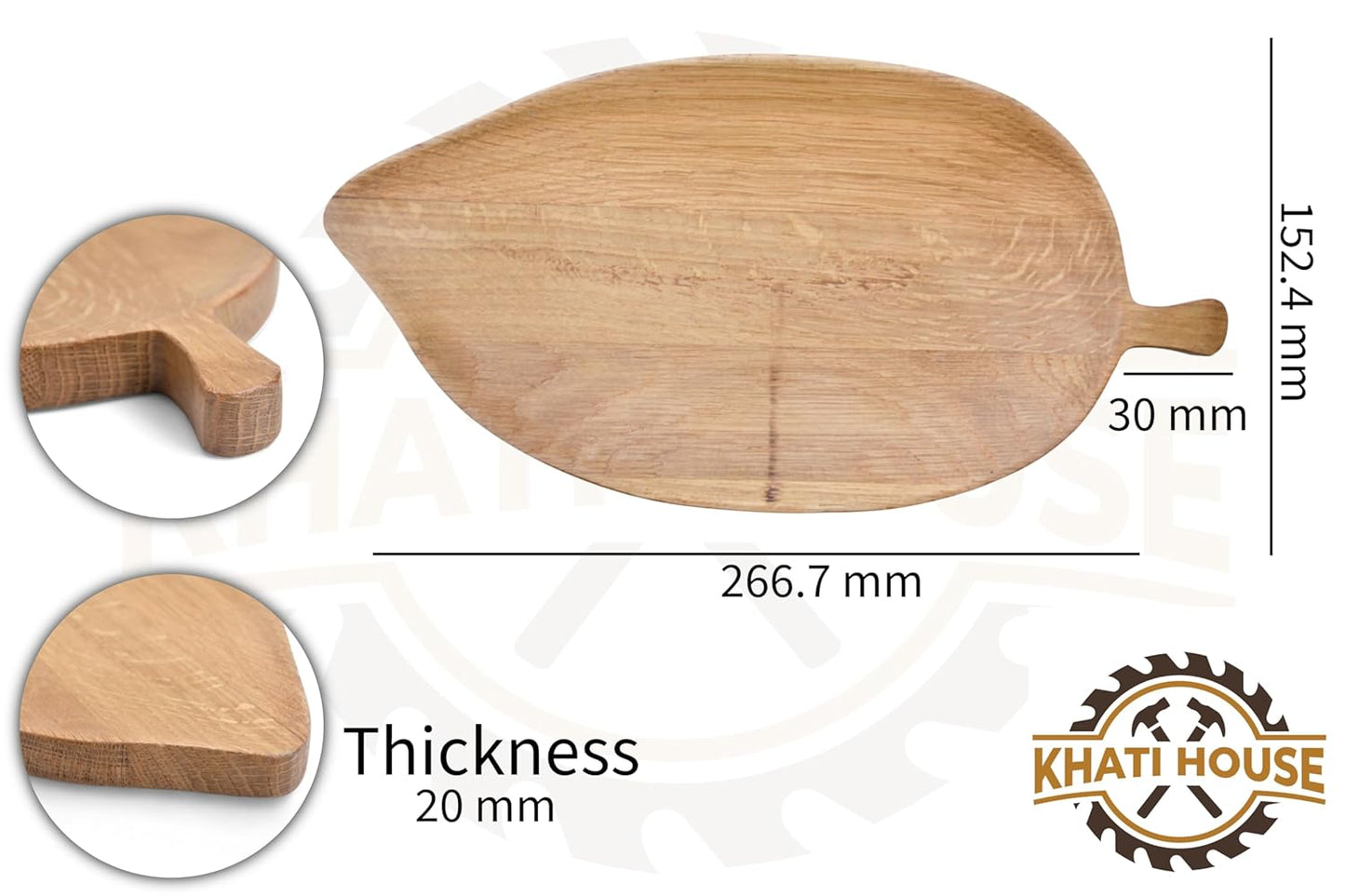 Leaf Shape Wooden Serving Tray with Handle | Food Safe Rustic Serving Board for Bread, Snacks, Kitchen Home Café Use (26.7 × 15.2 × 2 cm)