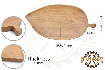 Leaf Shape Wooden Serving Tray with Handle | Food Safe Rustic Serving Board for Bread, Snacks, Kitchen Home Café Use (26.7 × 15.2 × 2 cm)
