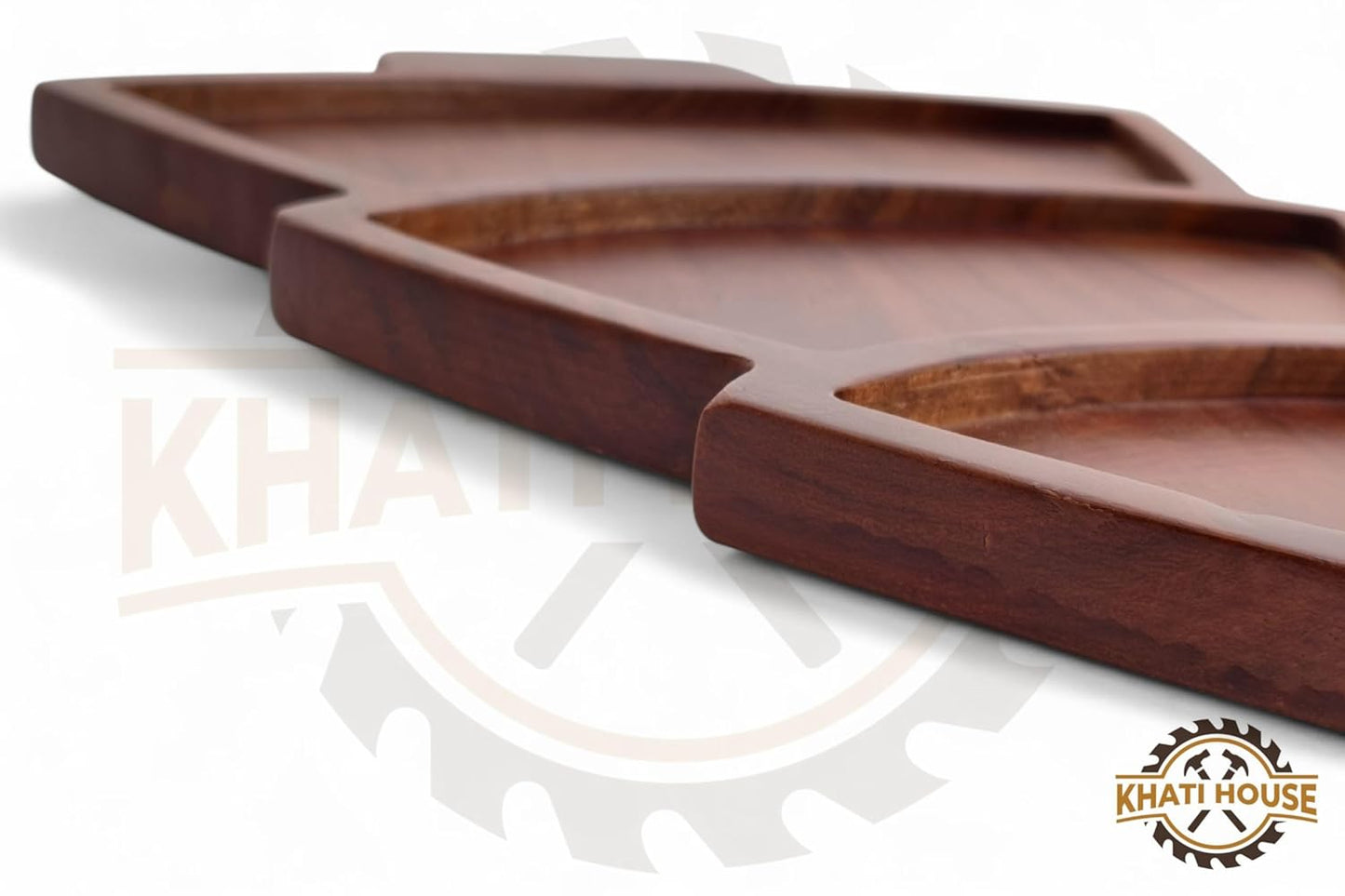 Acacia Wood Snack Serving Tray with 3 Compartments for Dry Fruits, Namkeen, Dips & Starters