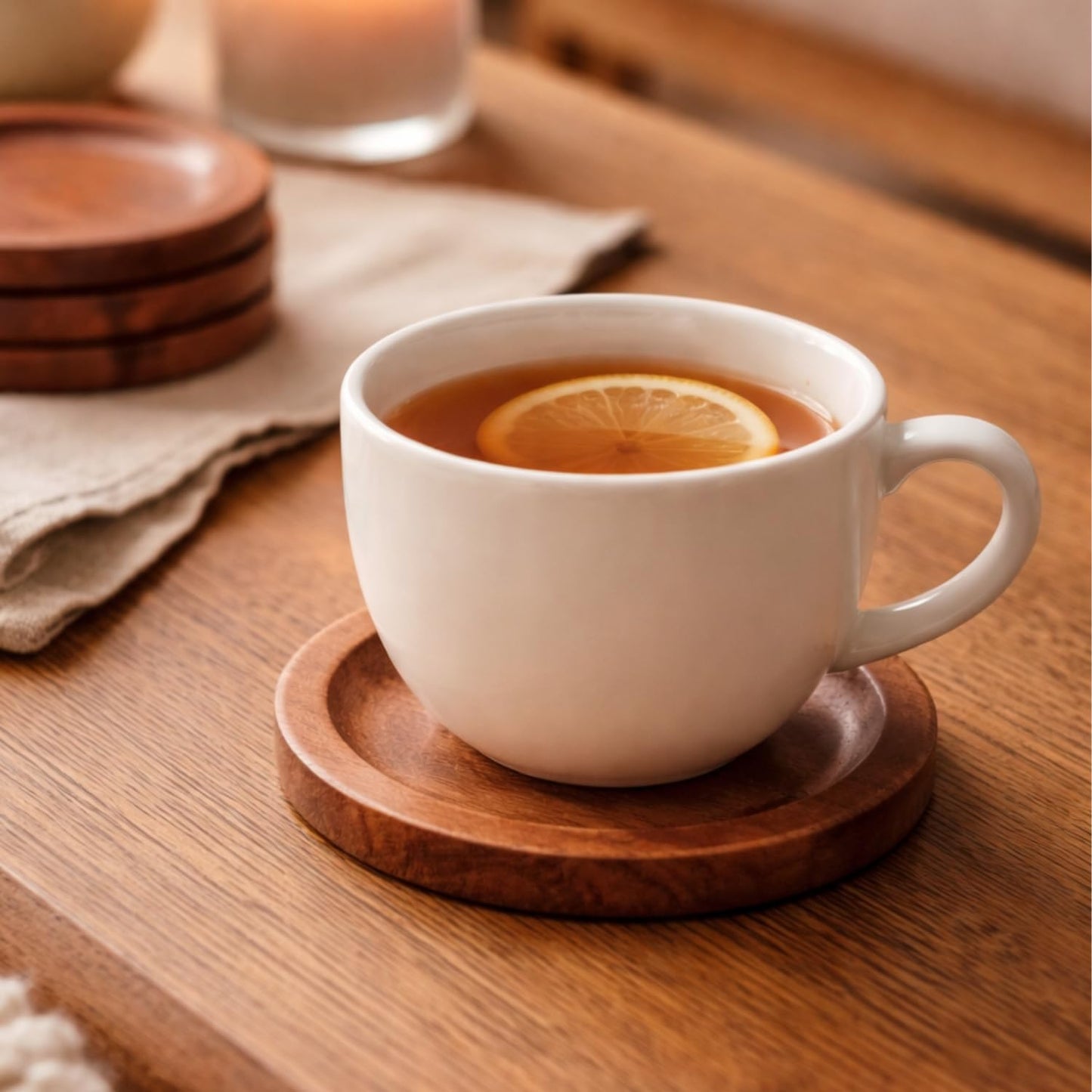 Tea Coasters Set of 4 | Wooden Tea Coasters Set for Glass Cup, Tabletop Protection for Coffee, Tea, Dining & Home Décor