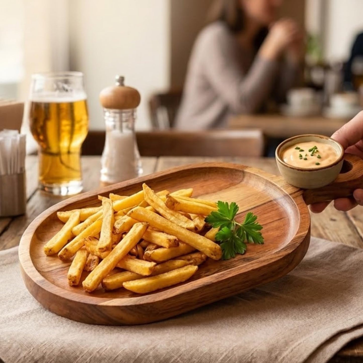 Acacia Wood Serving Tray with Handle for Snacks, Kitchen Home Café Restaurant (21.6 × 12.7 × 1.5 cm)