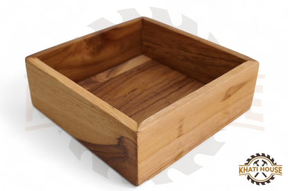 Acacia Wood Snack Serving Tray with 4 Compartments, Wooden Dry Fruit Box Organizer, Multipurpose Sectional Platter for Nuts, Snacks, Mukhwas, Candy | Kitchen Dining Table Organizer