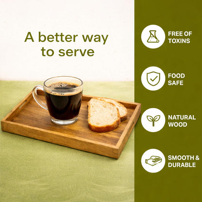Wooden Serving Tray Set of 2 (Large & Small) – with Handles – Breakfast, Coffee Table, Kitchen & Ottoman Serving Platter