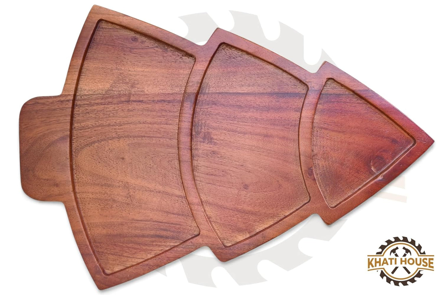 Acacia Wood Snack Serving Tray with 3 Compartments for Dry Fruits, Namkeen, Dips & Starters