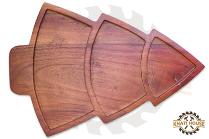Acacia Wood Snack Serving Tray with 3 Compartments for Dry Fruits, Namkeen, Dips & Starters