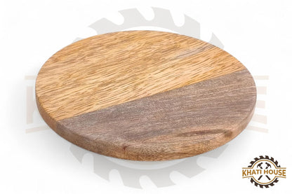 Wooden Tea Coasters Set of 4, Round, 9.5 cm, 5 mm Thick, with Anti-Slip Pads, for Cups, Glasses & Mugs, Table Protection