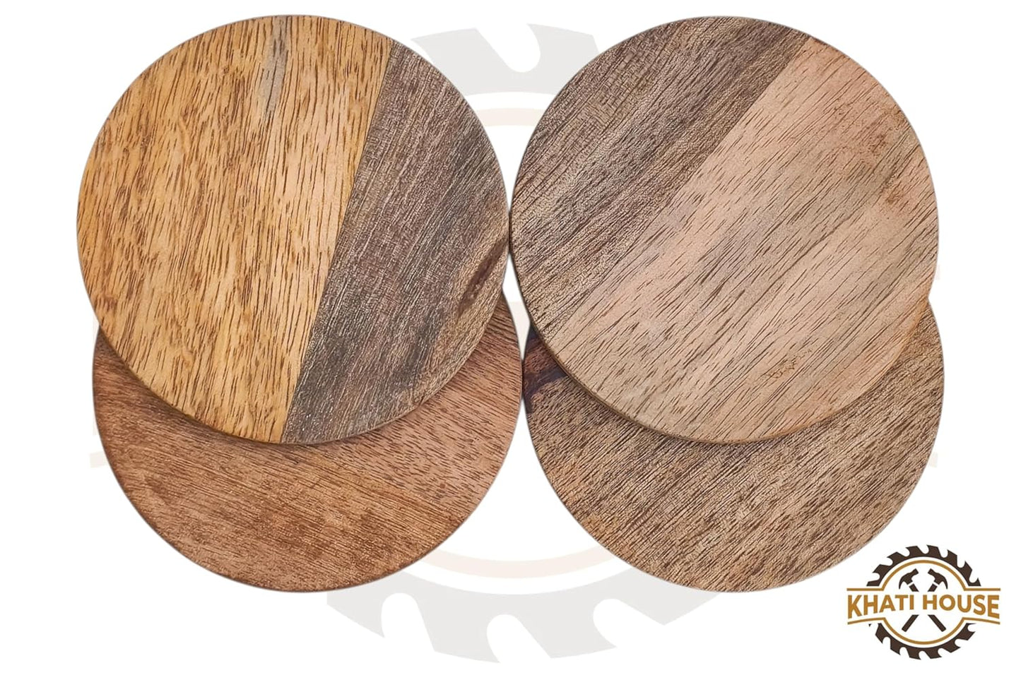 Wooden Tea Coasters Set of 4, Round, 9.5 cm, 5 mm Thick, with Anti-Slip Pads, for Cups, Glasses & Mugs, Table Protection