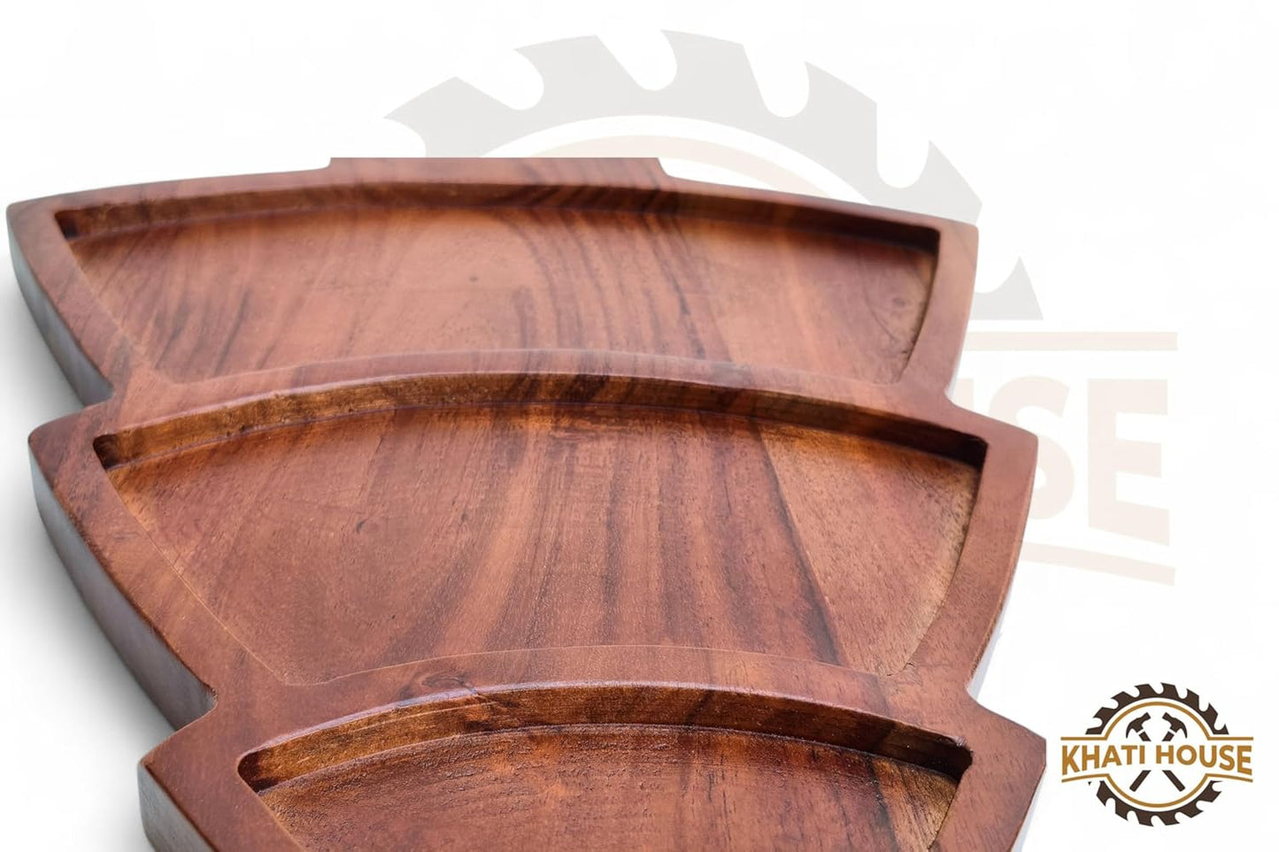 Acacia Wood Snack Serving Tray with 3 Compartments for Dry Fruits, Namkeen, Dips & Starters