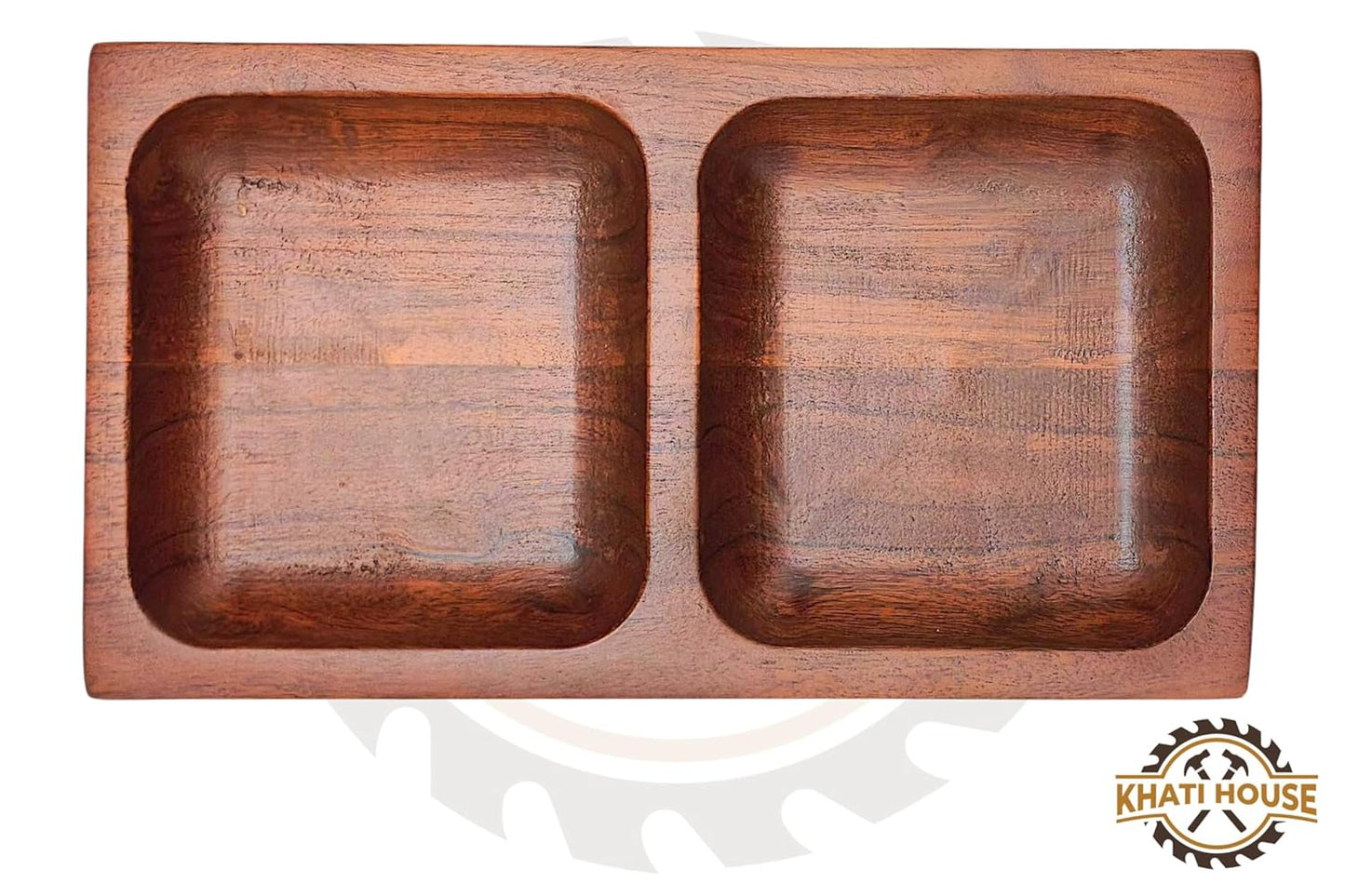 Wooden Dry Fruit Tray | Acacia Wood 2 Section Snack Serving Tray | Nuts, Namkeen, Dips & Appetizer Platter | Small Wooden Serving Plate 22.86 x 12.7 cm