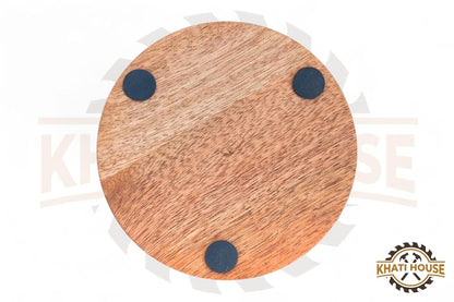 Wooden Tea Coasters Set of 4, Round, 9.5 cm, 5 mm Thick, with Anti-Slip Pads, for Cups, Glasses & Mugs, Table Protection